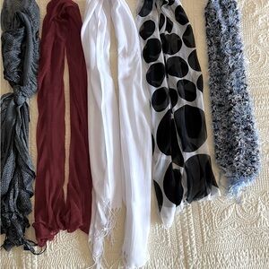 Scarves lot of 5 different colors, styles and colors